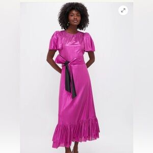 Pomander Place Fuchsia Midi Dress with Black Bow